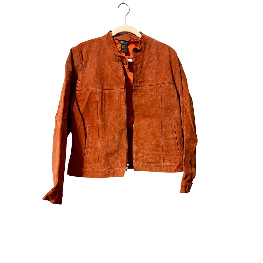 Van Heusen Womens Burnt Orange 100% Suede‎ Leather Zip Up Mock Neck Jacket Large
